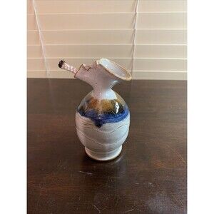 Vintage Oil Rope Wick Candle Stone Pottery  Signed By Artist 6”